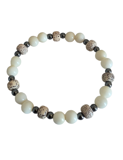 Bracelet tagua naturel, bodhi & hématite – artisanal