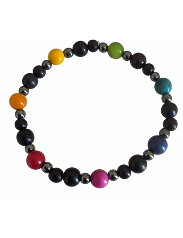 Bracelet tagua teintée & hématite – artisanal 19 perles