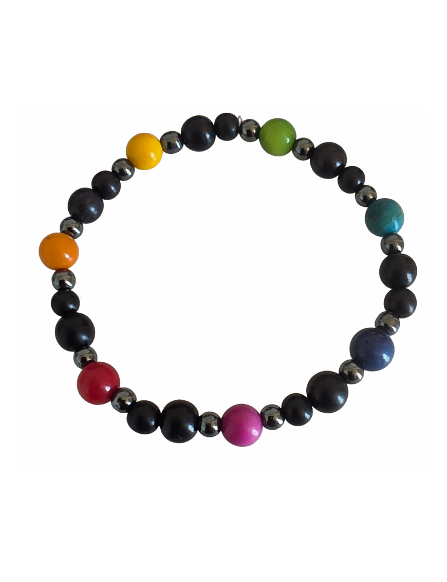 Bracelet tagua teintée & hématite – artisanal 19 perles