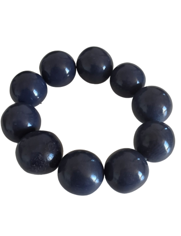 Bracelet tagua bleu foncé – perles 22 mm artisanales