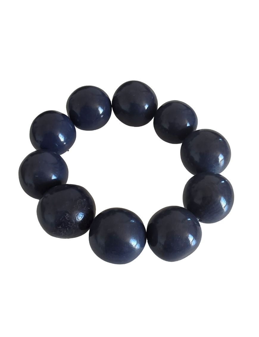 Bracelet tagua bleu foncé – perles 22 mm artisanales