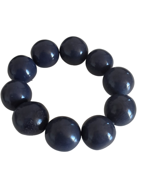 Bracelet tagua bleu foncé – perles 22 mm artisanales