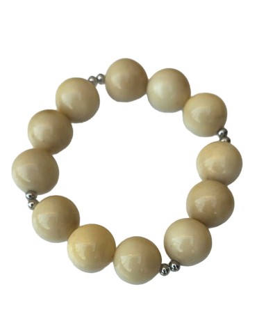 Bracelet tagua naturelle & acier – artisanal 12 perles
