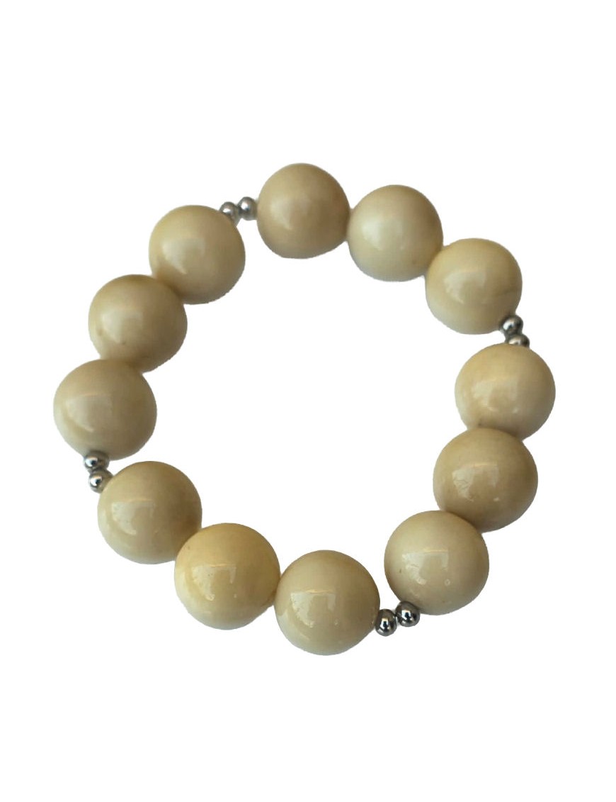 Bracelet tagua naturelle & acier – artisanal 12 perles