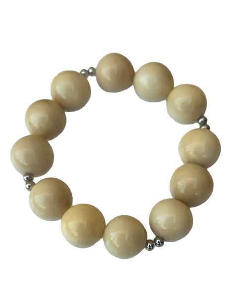 Bracelet tagua naturelle & acier – artisanal 12 perles