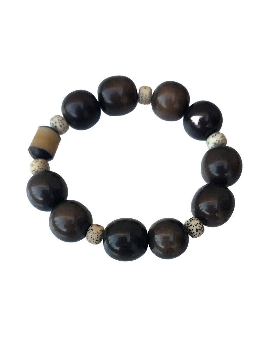 Bracelet tagua noir & Bodhi – artisanal 15 mm