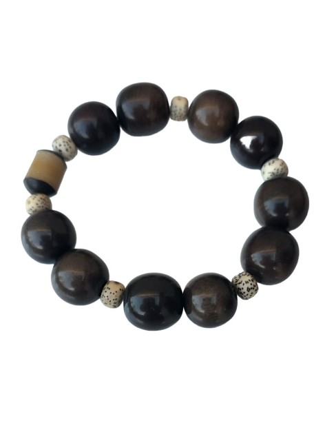 Bracelet tagua noir & Bodhi – artisanal 15 mm