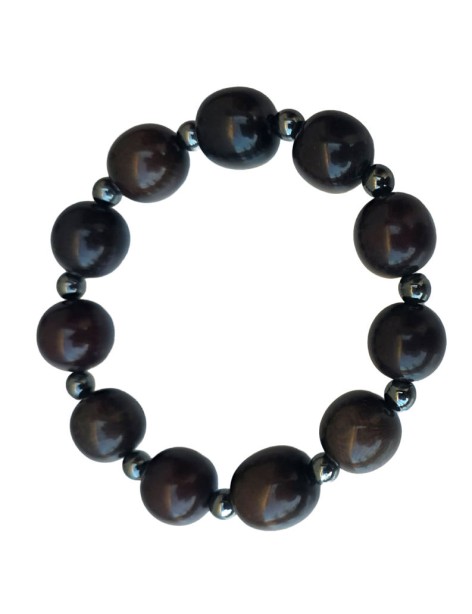 Bracelet tagua noir & hématite – artisanal 15 mm