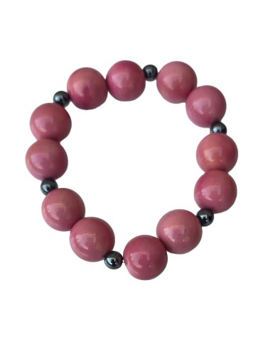 Bracelet tagua rose & hématite – artisanal 15 mm