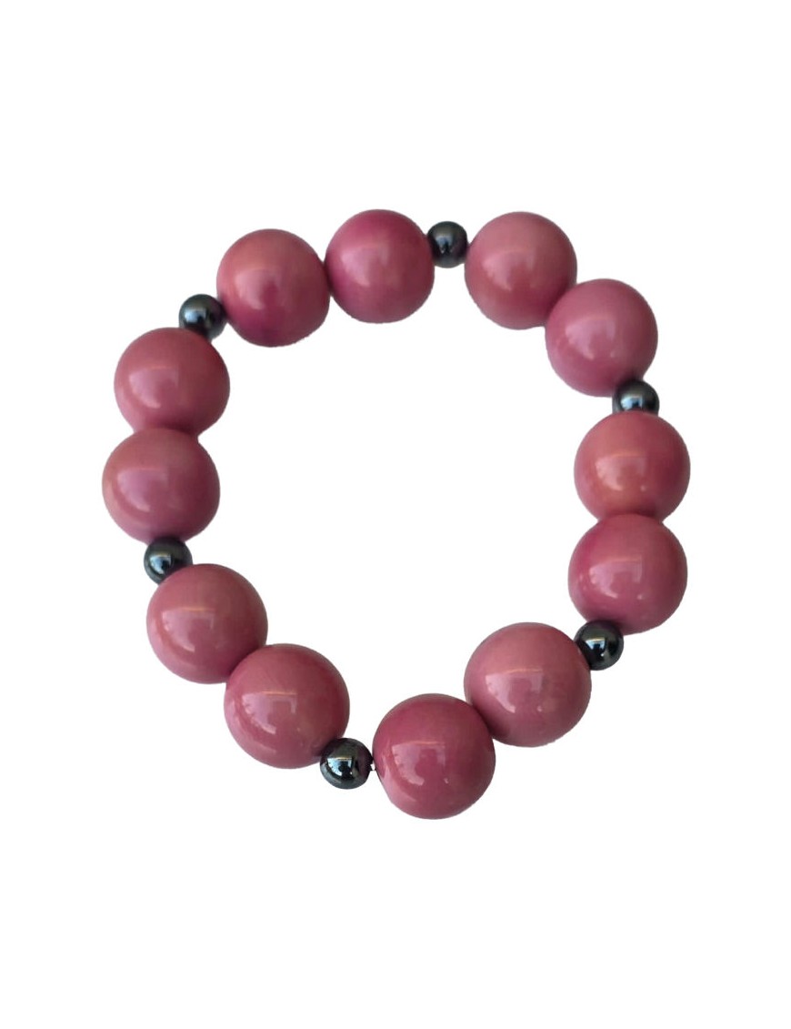 Bracelet tagua rose & hématite – artisanal 15 mm