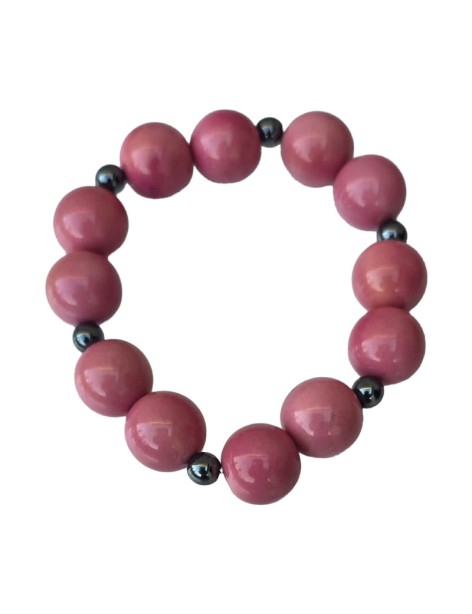 Bracelet tagua rose & hématite – artisanal 15 mm