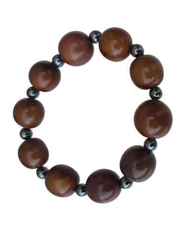 Bracelet tagua marron & hématite – artisanal 15 mm