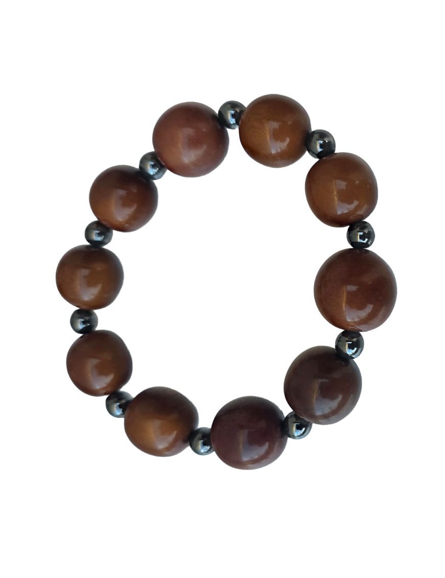 Bracelet tagua marron & hématite – artisanal 15 mm
