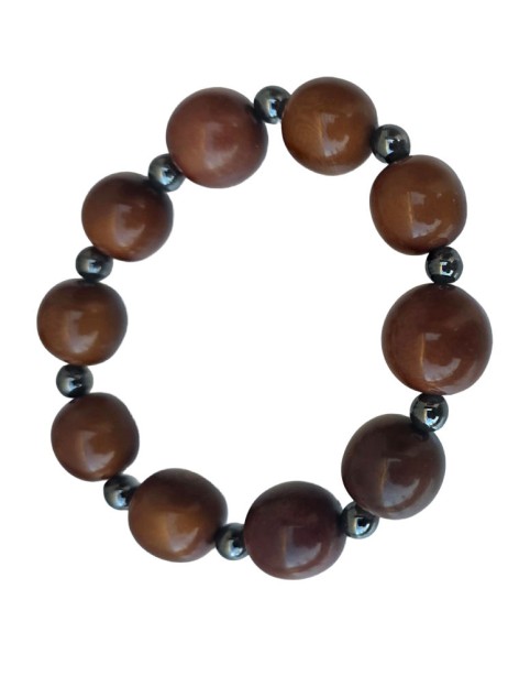 Bracelet tagua marron & hématite – artisanal 15 mm