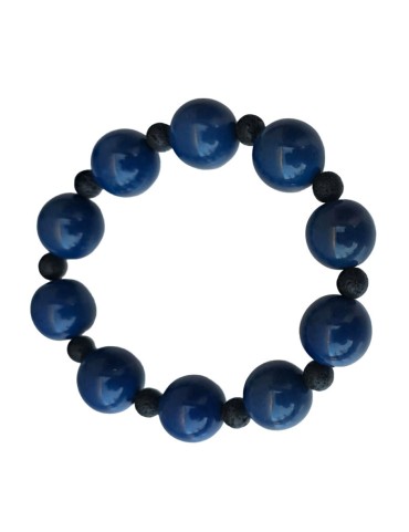 Bracelet tagua bleu foncé & lave – artisanal 15 mm