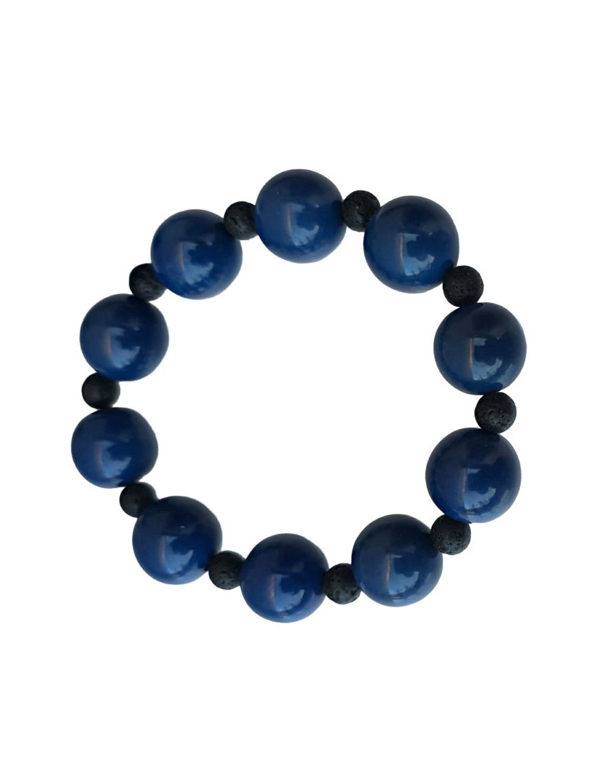 Bracelet tagua bleu foncé & lave – artisanal 15 mm