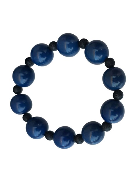 Bracelet tagua bleu foncé & lave – artisanal 15 mm