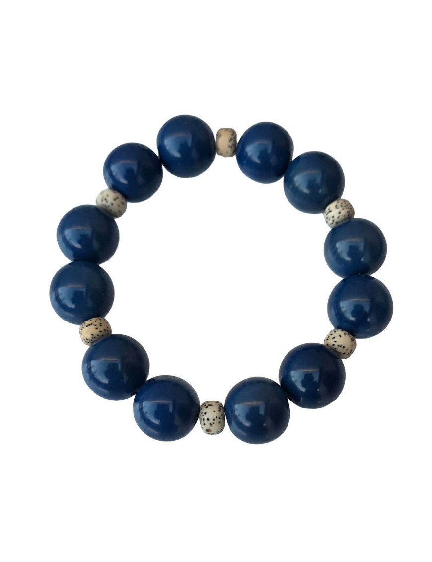 Bracelet tagua bleu foncé & Bodhi – artisanal 15 mm
