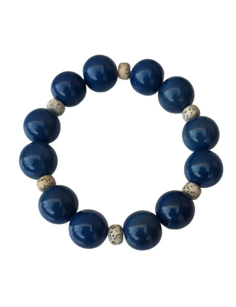 Bracelet tagua bleu foncé & Bodhi – artisanal 15 mm