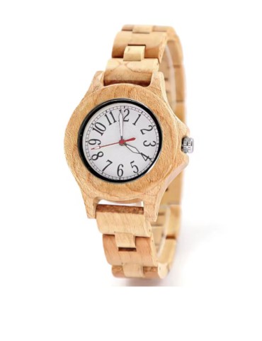 Montre Bois Naturel – Design Rond – Fermoir Sécurisé Quartz