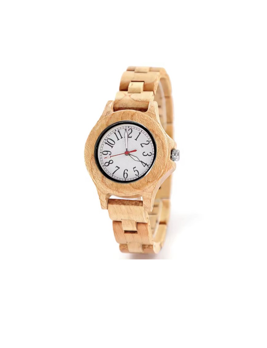Montre Bois Naturel – Design Rond – Fermoir Sécurisé Quartz